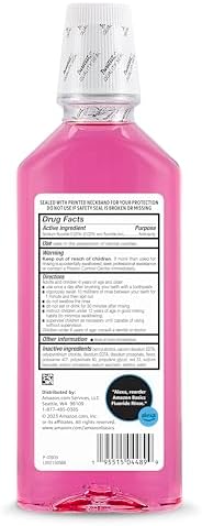 Amazon Basics Kids Mouthwash with Fluoride, Anticavity, Alcohol-Free Bubble Gum, 18 fl oz (Pack of 4)