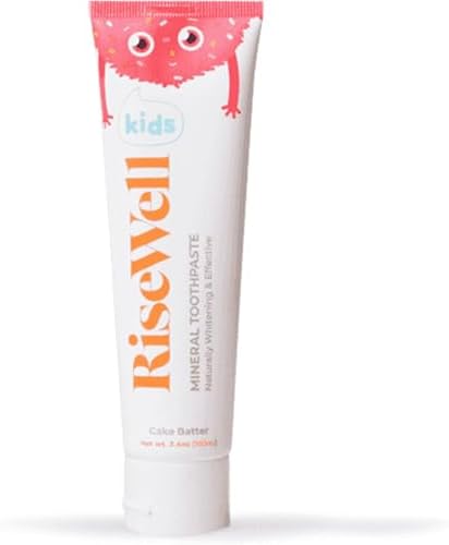 RiseWell Kids Mineral Toothpaste - Kids Hydroxyapatite Toothpaste - Made by Dentists, Safe to Swallow, No Added Fluoride and All Natural - Cake Batter Flavor, 3.4 Oz