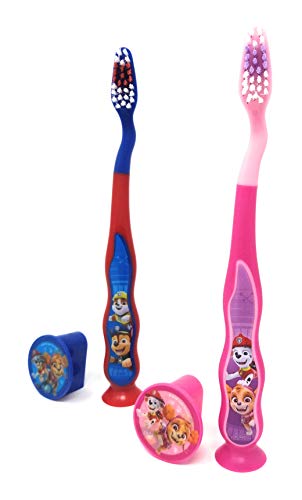 PAW Patrol Toothbrush for Kids 3+ yrs. Soft Suction Cup Pack of 2