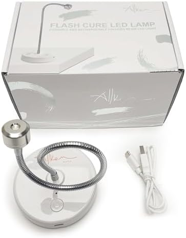 ALLKEM Flash Cure UV Nail Lamp – Gooseneck Gel Nail Light – Cordless Rechargeable LED Curing Lamp for Home & Salon Use – Silver, 3W