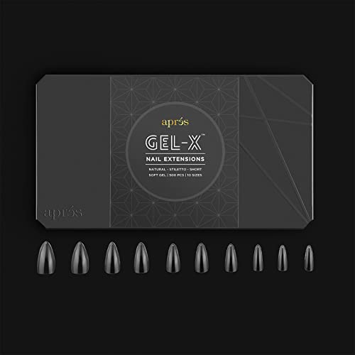 Apres Gel-X Natural Stiletto Short Box of Nail Tips, 500pcs, 10 Sizes 0-9, Soft Gel Tip Box