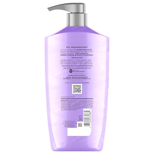 L'Oreal Paris Elvive Hyaluron Plump Hydrating Conditioner for Dehydrated, Dry Hair Infused with Hyaluronic Acid Care Complex, Paraben-Free, 26.5 Fl Oz