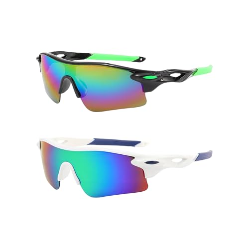 swanoble UV400 2 Sports Sunglasses for Kids Cycling,Light frame Sunglasses for Boys Girls,Youth Softball Baseball Golf (Black multicolored+White Blue)