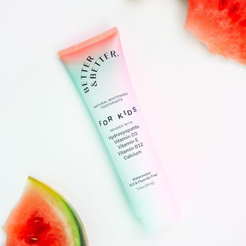 Better & Better Kids Toothpaste | Natural Hydroxyapatite Toothpaste Infused w/Calcium & Vitamins D, E, B12 | Fluoride & SLS Free for Sensitive Brushers | Watermelon Flavor | 3.4oz, 1 Pack