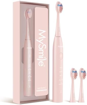 MySmile DY156 Electric Toothbrush for Adults, Rechargeable Sonic Battery Toothbrush Portable with 3 Brush Heads, 2 Mins 5 Modes Smart Timer, 45000VPM, One Charge for 60 Days - Pink