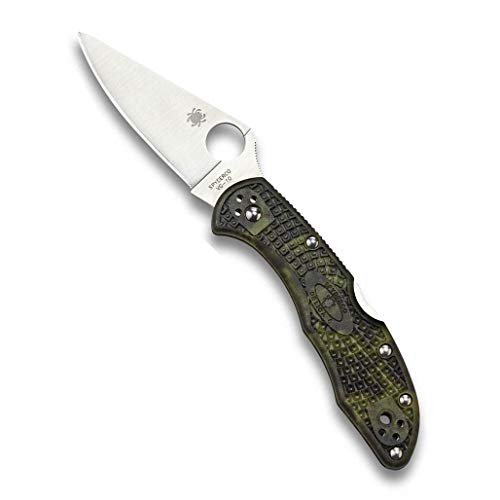 Spyderco Delica 4 Lightweight Signature Knife with 2.90" Flat-Ground Steel Blade and Zome Green FRN Handle - PlainEdge - C11ZFPGR