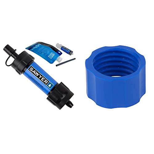 Sawyer Products SP128 Mini Water Filtration System, Single, Blue & SP150 Coupling for Water Filtration Cleaning, Blue, 1 x 1 x 1 inches