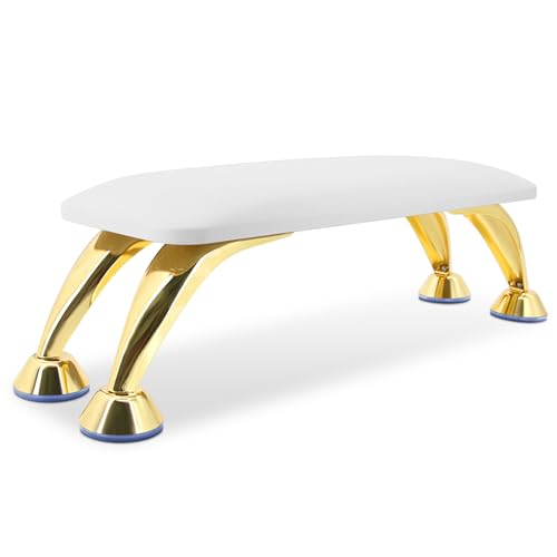 Arm Rest for Nails Tech Soft Comfortable, Nail Arm Rest Anti-Slip, Microfiber Leather Manicure Hand Rest for Nails Tech Armrest Stand with Gold Stainless Steel Legs