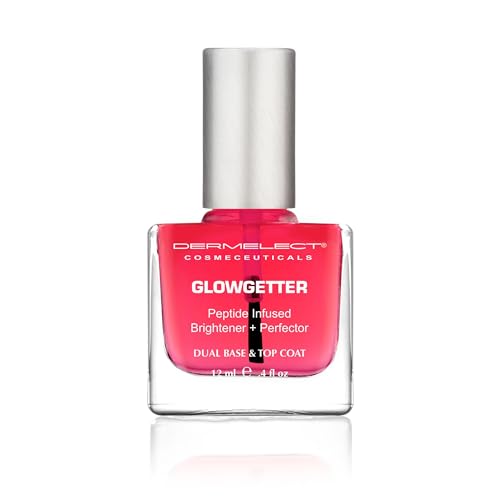 Dermelect Glowgetter Brightener + Perfector – Nail Strengthener, French Mani Tint & Glossy Top Coat | Repairs Yellowing, Peeling, Ridged & Damaged Nails - 0.4 fl oz