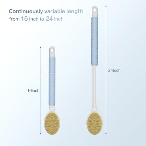Shower Brush with Soft and Stiff Bristles,16"-24" Long Adjustable Telescopic Massage Handle,Dual-Sided Back Scrubber Bath Brush Body Exfoliator for Wet or Dry Brushing