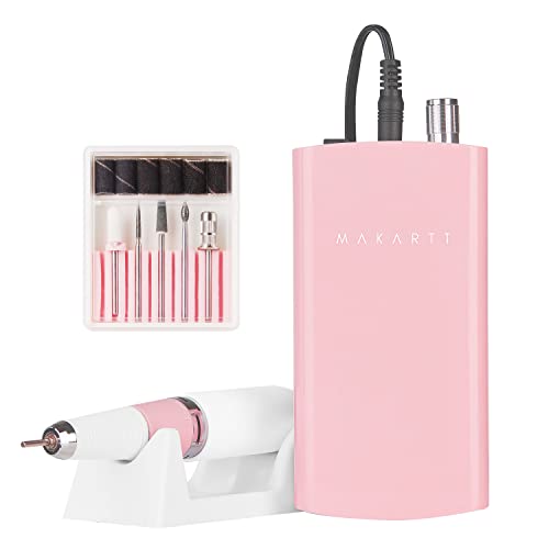 Makartt Nail Drill Professional, Rechargeable Nail E File 30000RPM Electric Nail Drill, Malory Pink Portable Gel Nail Remover Machine with Nail Drill Bits & Sanding Bands for Manicure Salon Home Use