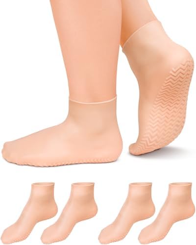2 Pairs Silicone Socks for Dry Cracked Feet, XL Anti Slip Soft Moisturizing Socks Softening Feet, Ultra-high Stretch Pedicure Socks Foot Care After Pedicure