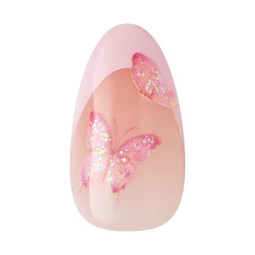 WICKED X imPRESS Press On Nails, ‘Perfectly Pink’, Pink, Medium Almond, New Improved Adhesive, Up To 10 Day Hold, Includes 30 Fake Nails, 1 Prep Pad, 1 Manicure Stick, 1 Mini File