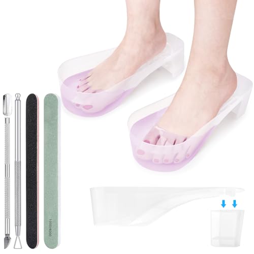Toe Nail Soaking Bowl Acetone Proof: 1Pair Soak Off Dip Powder Gel Polish Remover - Manicure Bowl for Toenails Soaking with Cuticle Pusher, Cuticle Peeler, Nail File Buffer (Clear)