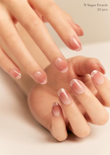 ohora Semi Cured Gel Nail Strips (N Sugar French) - Nude, Works with Any UV/LED Nail Lamps, Salon-Quality, Easy to Apply & Remove - Valentine's Day Gel Nail Wraps, Stickers, Romantic Gift Ideas