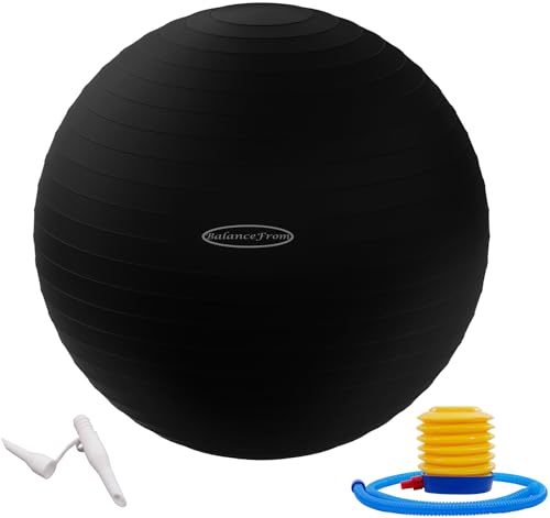 Signature Fitness Anti-Burst and Slip Resistant Exercise Ball Yoga Ball Fitness Ball Birthing Ball with Quick Pump, 2,000-Pound Capacity, Black, 30-inch, XL