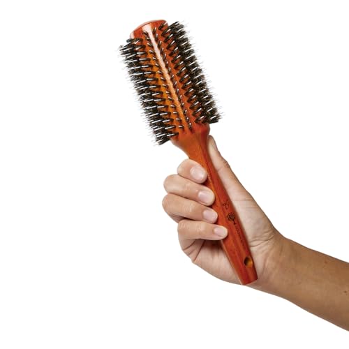 Ion Golden Wood Boar Bristle Round Brush Large, Salon Blowout, Shine & Volume