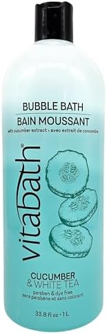 Vitabath Cucumber & White Tea Bubble Bath Rich Foaming Bubbly Soak & Relaxing Aromatherapy Moisturizing & Nourishing Indulgent Suds for Women & Men All Skin Types - 33.8 fl oz