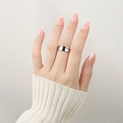 Teenitor Almond French Tip Black Press On Nails - Short, Medium Coffin Shapes - Glue On Nails Kit