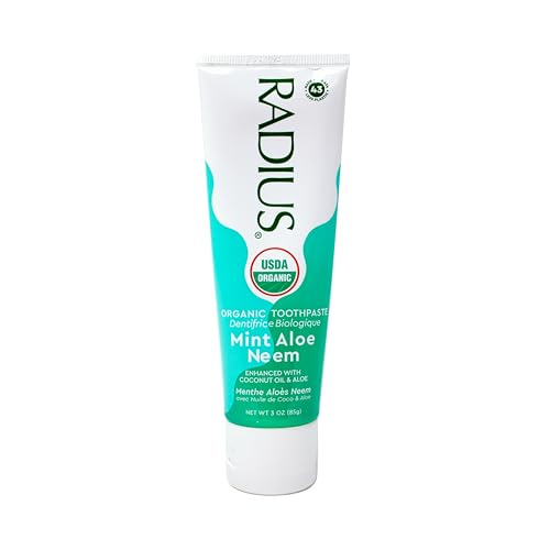 RADIUS Toothpaste, Mint Aloe Neem, 3 oz, USDA Organic Non-Toxic Chemical-Free Gluten-Free, Designed to Improve Gum Health & Prevent Cavities, Pack of 1