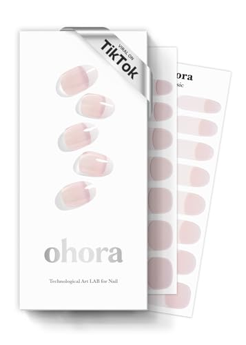 ohora Semi Cured Gel Nail Strips (N Essential French) - White, French, Works with Any UV/LED Lamps, Salon-Quality, Long Lasting, Easy to Apply & Remove - Includes 2 Prep Pads, Nail File & Wooden Stick