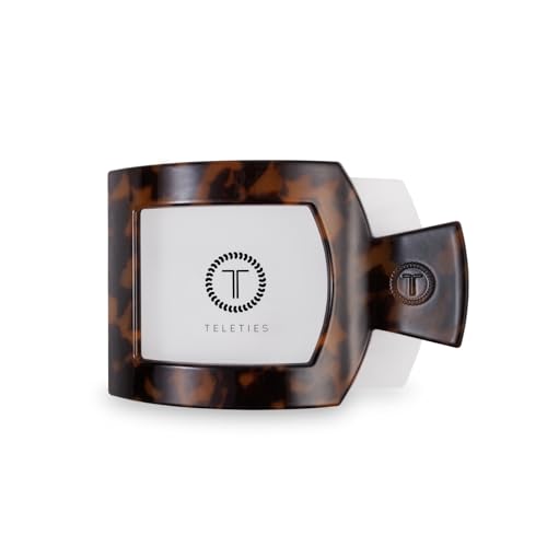 TELETIES - Large Flat Square Clip - For Lying Down, Yoga, Driving & More - Strong Grip, Bendable Teeth, Comfortable Curved Design - Ideal for Thick Hair - Core Collection - Tortoise