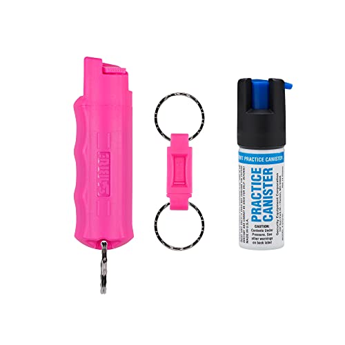 SABRE Defense Spray, 3-in-1 Formula Contains Max Strength Pepper Spray, CS Military Tear Gas & UV Marking Dye, Quick Release Key Ring for Easy Carry, Finger Grip for More Accurate Aim, 0.54 fl oz