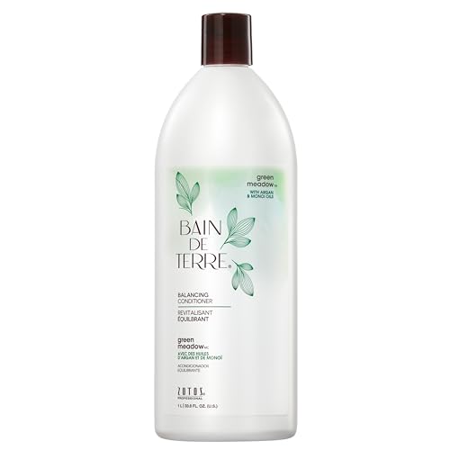 Bain de Terre Green Meadow Balancing Conditioner, Gentle Moisture Balance for Soft, Silky & Bouncy Hair with Argan & Monoi Oils, Paraben-free, Color-Safe, Vegan (2 sizes)