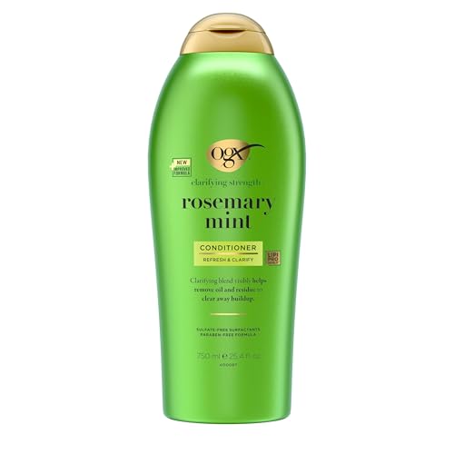 OGX Clarifying Strength + Rosemary Mint Conditioner, Clarifying Conditioner for Oily Hair Visibly Helps Remove Oil & Residue to Clear Away Buildup, Sulfate-Free Surfactants, 25.4 fl. oz