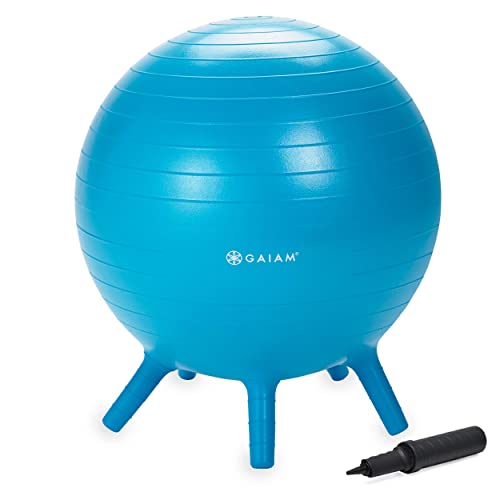Gaiam Kids Stay-N-Play Children's Balance Ball - Flexible School Chair Active Classroom Desk Alternative Seating Built-In Stay-Put Soft Stability Legs, Includes Air Pump, 45cm, Blue