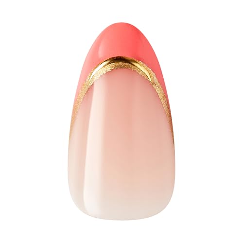 WICKED X KISS Press On Nails Almond, ‘Glamorous Gal’, Pink, Medium, Waterproof, Chip Proof, Smudge Proof, 28 Fake Nails, Pink Gel Nail Glue (2g), Mini Nail File, & Manicure Stick