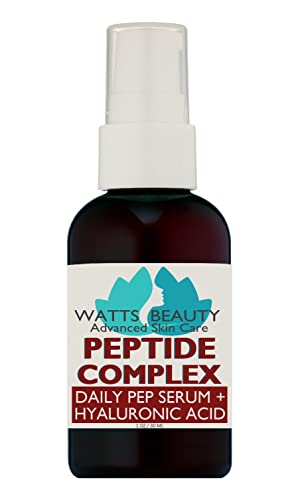 Watts Beauty Peptide Anti-Aging Face Serum - Hyaluronic Acid and Collagen Boosting Peptides Daily Face Care Polypeptide Complex with L-Arginine Firms Wrinkles and Boosts Collagen - 1 oz Pump Bottle