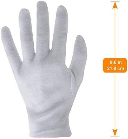 12 Pairs White Cotton Gloves for Serving Inspection Costume - Cloth Gloves for Dry Hands Eczema SPA Moisturizing