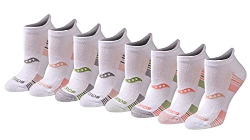 Saucony Women's RunDry Performance 8, 16 Heel Tab Athletic Socks, S-L, White Rose Assorted (8 Pairs), Small