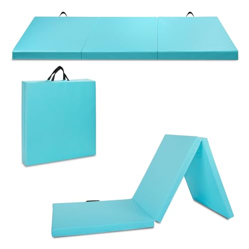 PanAme 6'/8'/10'x2'/4'x2'' Gymnastics Folding Exercise Mats, Fitness Tumbling Mats with Carrying Handles, Exercise Aerobics Mats Stretching Fitness for MMA, Yoga, Home Gym Fitness, Knee Protection,