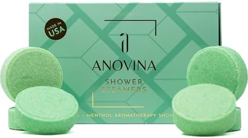 Anovina Eucalyptus & Menthol Shower Steamers – Aromatherapy Shower Tablets with Soothing Vapors – Made in USA – Shower Bomb Gift Set for Men & Women