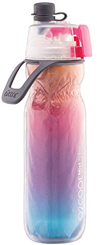 O2COOL Mist 'N Sip Misting Water Bottle 2-in-1 Mist and Sip Function with No Leak Pull Top Spout Sports Water Bottle Reusable Water Bottle - 20 oz (Raspberry Ombre)