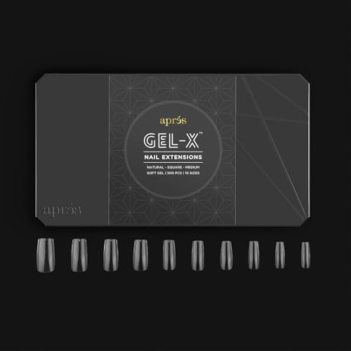 Apres Nail Gel-X Natural Square Medium Box of Tips, 500 Gel-X Tips, Soft Gel Tips, 10 sizes 0-9, No size 00 included