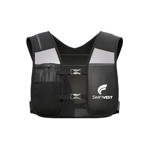 SWIFTVEST Running Phone Holder Vest with 500ml/17oz Running Water Bottle | Waterproof Pouch | Reflective Hydration Vest | Adjustable | Lightweight | 6 Pockets for Running Accessories - Men & Women