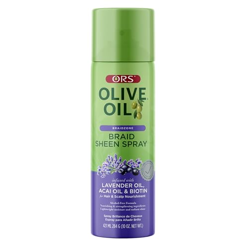 ORS Olive Oil Braidzone Braid Sheen Spray with Lavender, Acai & Biotin for Hair & Scalp Nourishment 10 Ounces (1)
