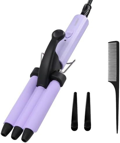Mini Hair Crimper, janelove 1/2 Inch Beach Waves Curling Iron, Hair Waver for Short & Medium with 3 Ceramic Barrels, Home and Travel Friendly Crimper Hair Tool, Dual Voltage, 392℉ Fast Heating