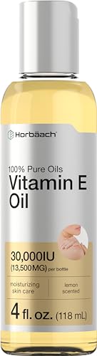 Horbäach Vitamin E Oil For Skin and Face | 30,000 IU | 4 fl oz | 100% Pure Oils | Moisturizing Skin Care | Non-GMO, Vegetarian | Lemon Scented