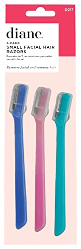 Diane D217 Small Eyebrow Facial Hair Shaper Trimmer, Dermaplaning Razor - 3 Pack