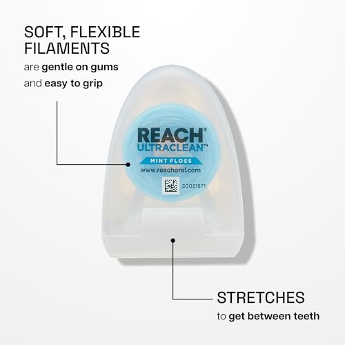 REACH Ultraclean Dental Floss, Mint, Plaque Remover for Teeth, Shred Resistant, Waxed, Easy on Gums & Teeth, Mint, Oral Care, PFAS Free, for Adults & Kids, 6 Pack, 30 yd