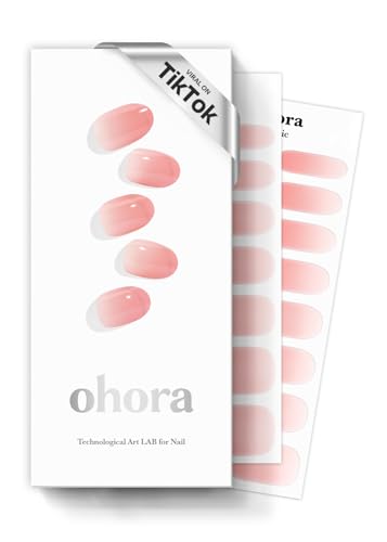 ohora Semi Cured Gel Nail Strips (N Peach Latte) - Pink, Jelly, Works with Any UV/LED Lamps, Salon-Quality, Long Lasting, Easy to Apply & Remove - Includes 2 Prep Pads, Nail File & Wooden Stick