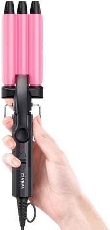 Mini Crimper for Short Hair 1/2 Inch, Small Beach Waves Tool, 3 Barrel Waver With Argan Oil Infused, Easy to Use Curling Iron