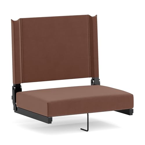 Flash Furniture Grandstand Portable Stadium Seat for Bleachers or Benches, Folding Padded Stadium Chair with Carrying Handle, 500 lb. Weight Capacity, Brown