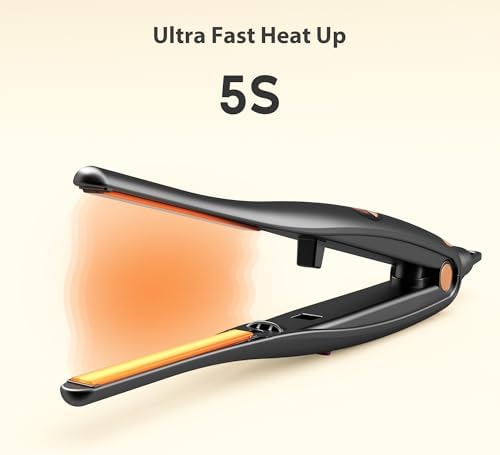 3/10'' Small Flat Irons for Short Hair Pixie Cut, 5s Ultra Fast Heat Up Tiny Pencil Flat Iron, Ionic Mini Edge Flat Iron, Skinny Thin Straightener Champagne Gold