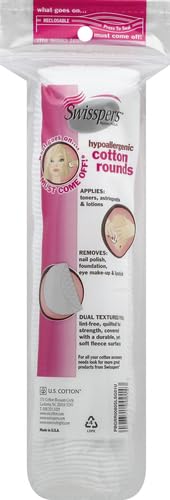 Swisspers Premium 100% Natural Cotton Rounds, Hypoallergenic, Reclosable Bags, 80-Count Bag