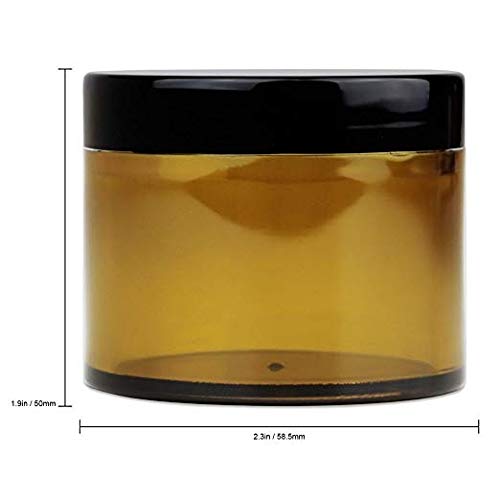 Beauticom 60 Grams/60 ML (2 Oz) Round AMBER Clear Leak Proof Plastic Container Jars with Black Lids for Storage Cosmetic Lotion Scrubs Creams Ointments (3 Pieces Jars + Lids, AMBER) with Black Lids